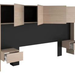 Pont De Lit Avec Rangements Et Chevets - L245 Cm - Coloris : Naturel Et Noir - AMBRILA 20 Pont De Lit Avec Rangements Et Chevets - L245 Cm - Coloris : Naturel Et Noir - AMBRILA -Sominova Soldes Boutique tete de lit et pont de lit 14023327