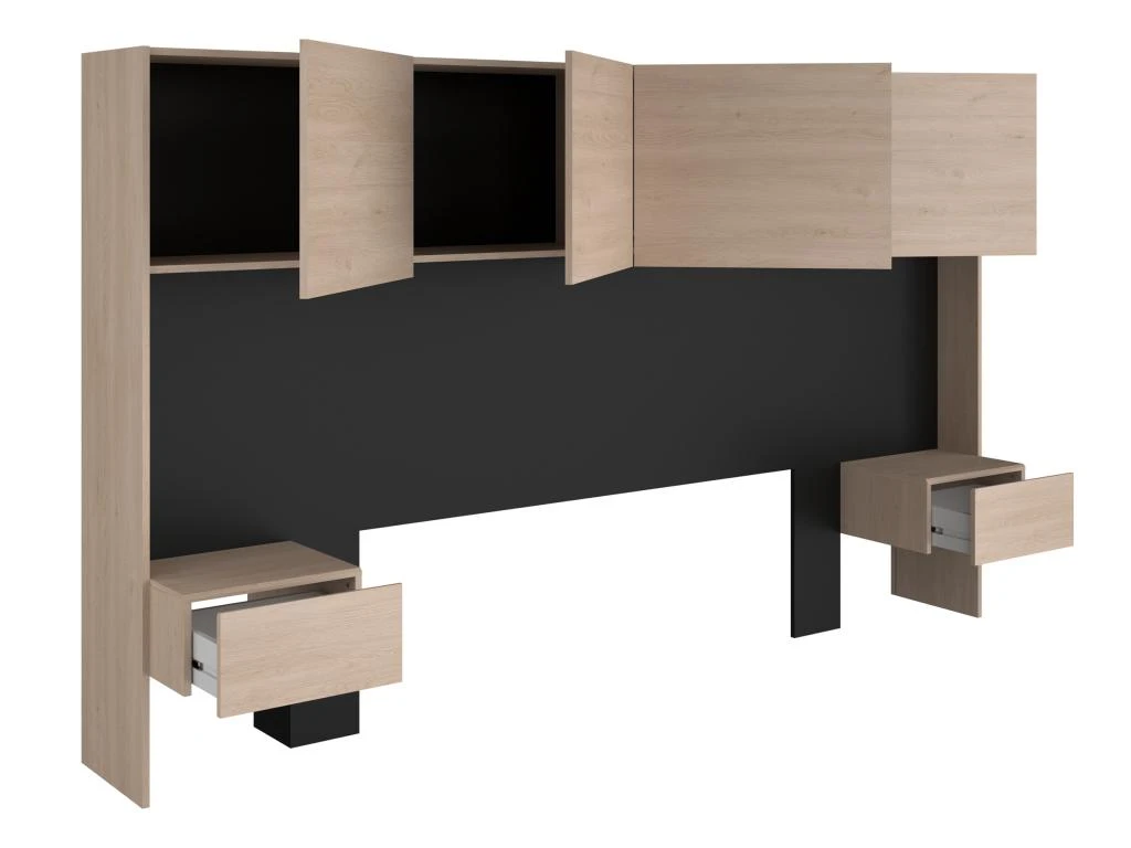 Pont De Lit Avec Rangements Et Chevets - L245 Cm - Coloris : Naturel Et Noir - AMBRILA 10 Pont De Lit Avec Rangements Et Chevets - L245 Cm - Coloris : Naturel Et Noir - AMBRILA – Image 8