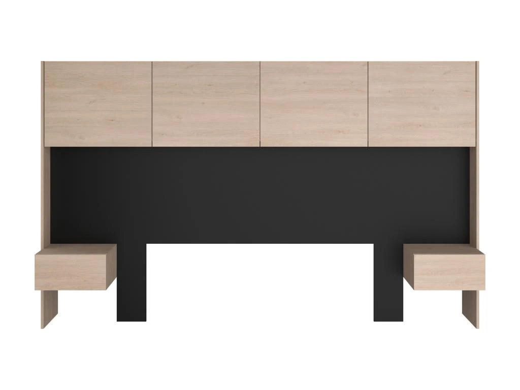 Pont De Lit Avec Rangements Et Chevets - L245 Cm - Coloris : Naturel Et Noir - AMBRILA 9 Pont De Lit Avec Rangements Et Chevets - L245 Cm - Coloris : Naturel Et Noir - AMBRILA – Image 7