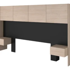 Pont De Lit Avec Rangements Et Chevets - L245 Cm - Coloris : Naturel Et Noir - AMBRILA 18 Pont De Lit Avec Rangements Et Chevets - L245 Cm - Coloris : Naturel Et Noir - AMBRILA -Sominova Soldes Boutique tete de lit et pont de lit 14023331