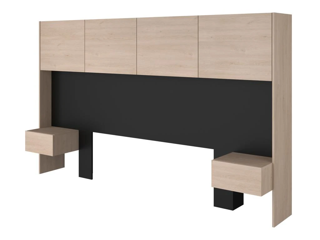 Pont De Lit Avec Rangements Et Chevets - L245 Cm - Coloris : Naturel Et Noir - AMBRILA 8 Pont De Lit Avec Rangements Et Chevets - L245 Cm - Coloris : Naturel Et Noir - AMBRILA – Image 6