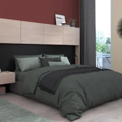 Pont De Lit Avec Rangements Et Chevets - L245 Cm - Coloris : Naturel Et Noir - AMBRILA