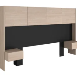 Pont De Lit Avec Rangements Et Chevets - L245 Cm - Coloris : Naturel Et Noir - AMBRILA 17 Pont De Lit Avec Rangements Et Chevets - L245 Cm - Coloris : Naturel Et Noir - AMBRILA -Sominova Soldes Boutique tete de lit et pont de lit 14023335