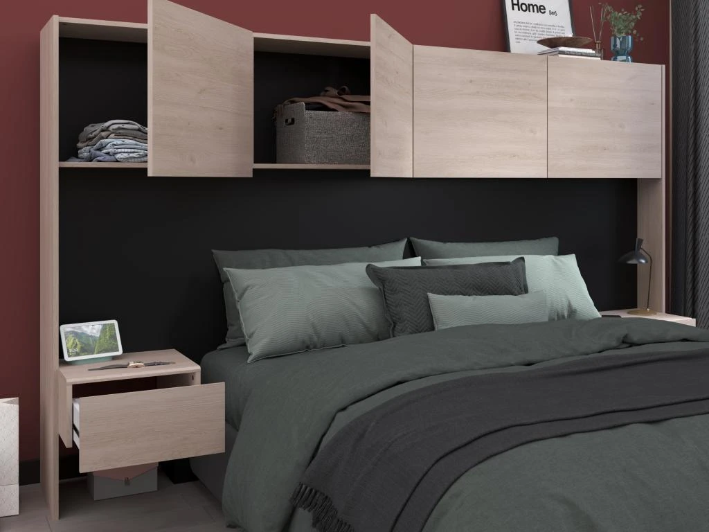 Pont De Lit Avec Rangements Et Chevets - L245 Cm - Coloris : Naturel Et Noir - AMBRILA 5 Pont De Lit Avec Rangements Et Chevets - L245 Cm - Coloris : Naturel Et Noir - AMBRILA – Image 3