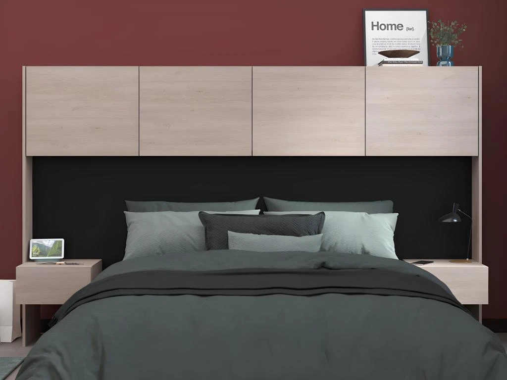 Pont De Lit Avec Rangements Et Chevets - L245 Cm - Coloris : Naturel Et Noir - AMBRILA 6 Pont De Lit Avec Rangements Et Chevets - L245 Cm - Coloris : Naturel Et Noir - AMBRILA – Image 4