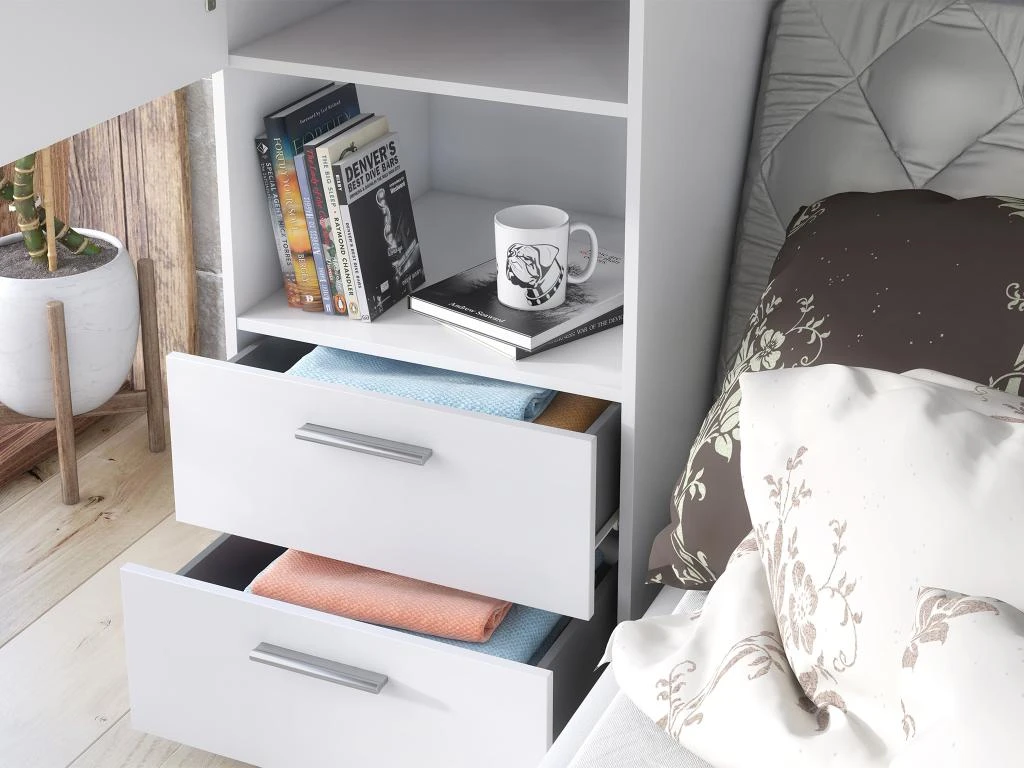 Pont De Lit Avec Rangements - L261 Cm - Blanc - RUMELI 7 Pont De Lit Avec Rangements - L261 Cm - Blanc - RUMELI â Image 5