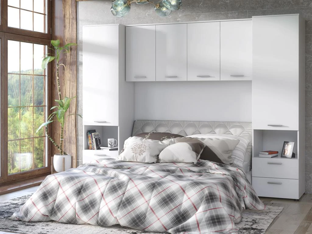 Pont De Lit Avec Rangements - L261 Cm - Blanc - RUMELI 3 Pont De Lit Avec Rangements - L261 Cm - Blanc - RUMELI