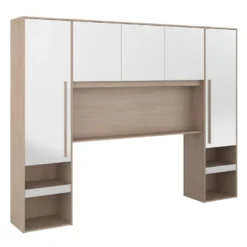 Pont De Lit Avec Rangements - Avec LEDs - L265 Cm - Coloris : Blanc Brillant Et Naturel - VELONA -Sominova Soldes Boutique tete de lit et pont de lit 17473547