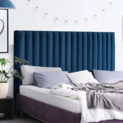 Tête De Lit Coutures Verticales SARAH - 150 Cm - Velours - Bleu Nuit