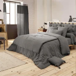 OUREA - Coussin De Tête De Lit Avec Passants 50x80cm Gaze De Coton Granit -Sominova Soldes Boutique tete de lit et pont de lit 19783859