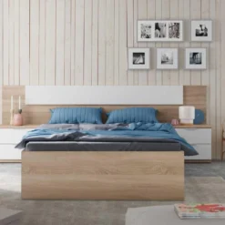 Tête De Lit Avec Chevets Chêne Et Blanc - NEEN