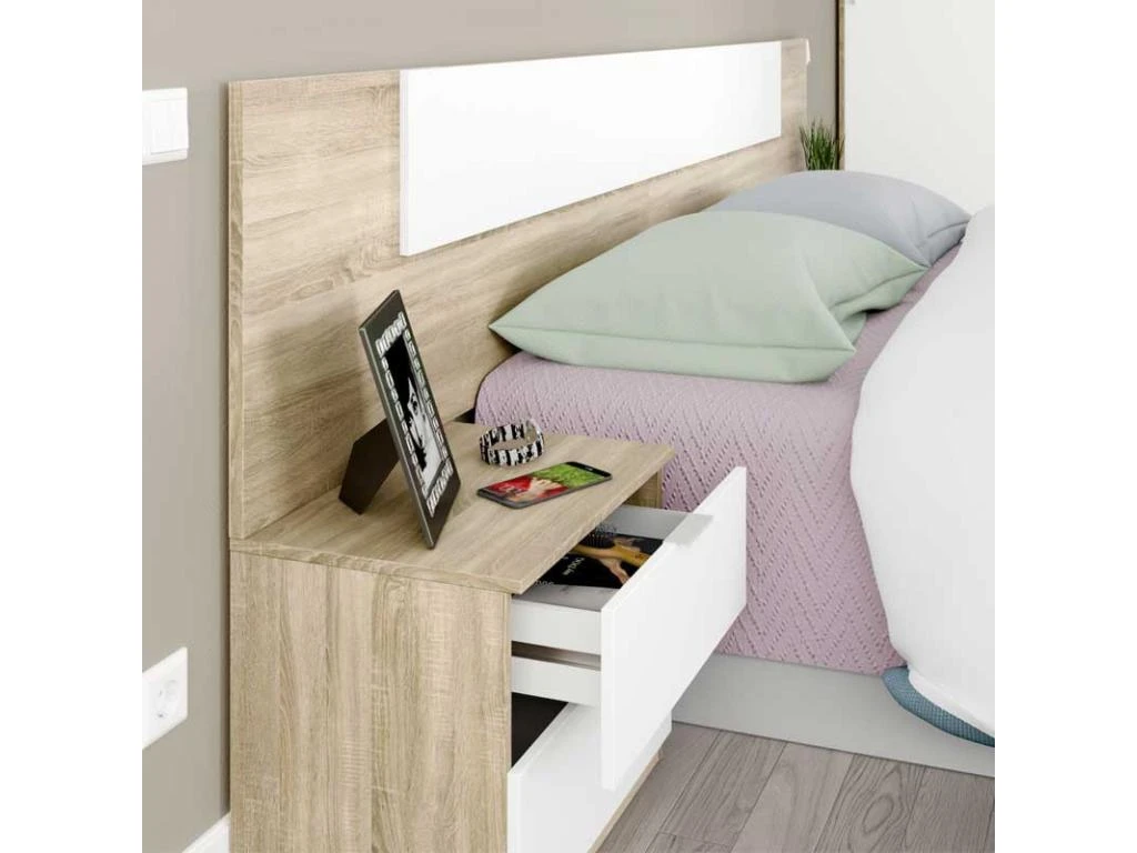 Tête De Lit Avec Chevets Chêne Et Blanc - NEEN 6 Tête De Lit Avec Chevets Chêne Et Blanc - NEEN – Image 4