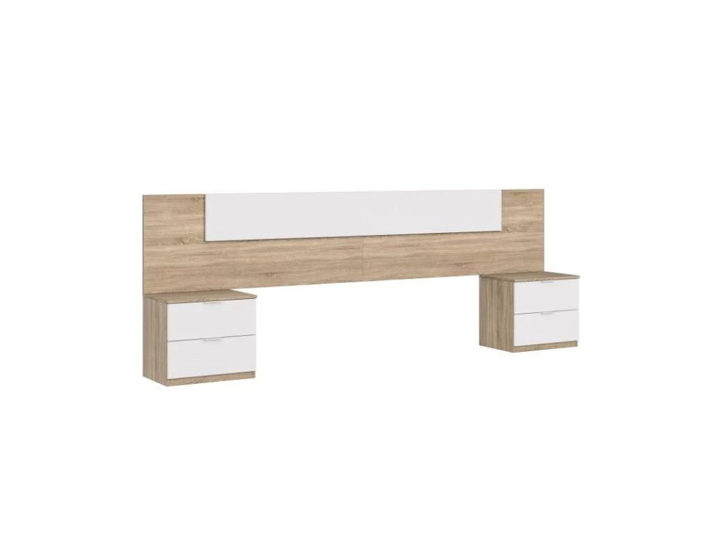 Tête De Lit Avec Chevets Chêne Et Blanc - NEEN 7 Tête De Lit Avec Chevets Chêne Et Blanc - NEEN – Image 5