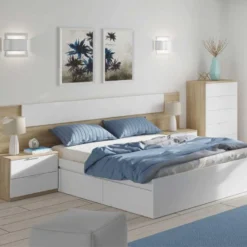 Tête De Lit Avec Chevets Chêne Et Blanc - NEEN 16 Tête De Lit Avec Chevets Chêne Et Blanc - NEEN -Sominova Soldes Boutique tete de lit et pont de lit 20002919