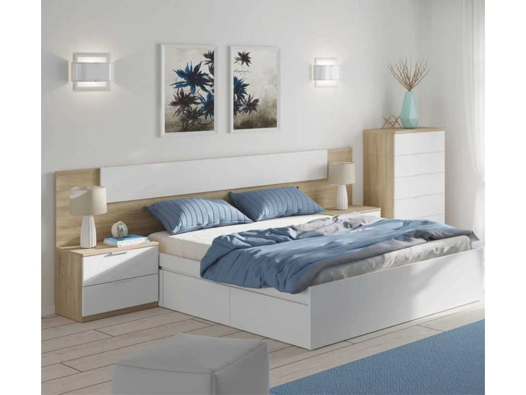 Tête De Lit Avec Chevets Chêne Et Blanc - NEEN 9 Tête De Lit Avec Chevets Chêne Et Blanc - NEEN – Image 7