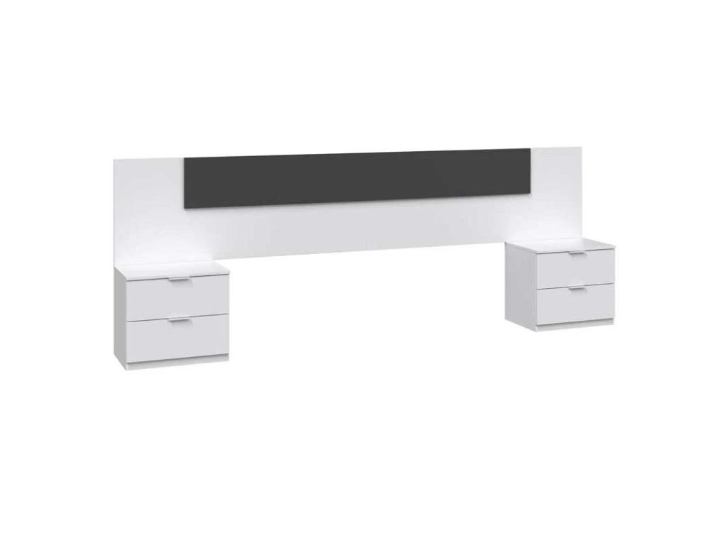 Tête De Lit Avec Chevets Blanc Et Gris - NEEN 4 Tête De Lit Avec Chevets Blanc Et Gris - NEEN – Image 2