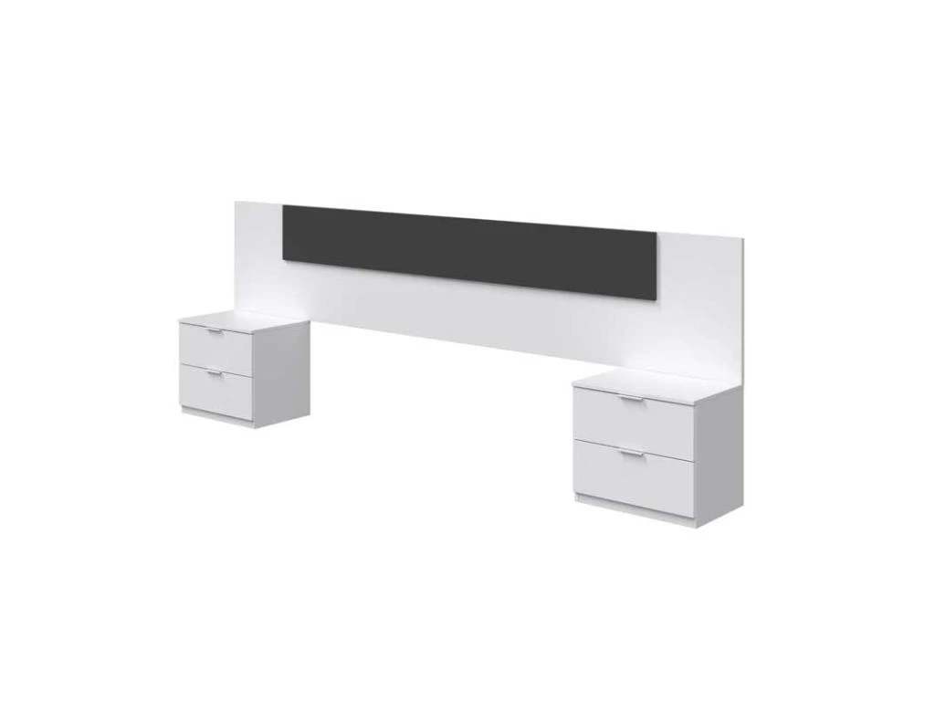 Tête De Lit Avec Chevets Blanc Et Gris - NEEN 6 Tête De Lit Avec Chevets Blanc Et Gris - NEEN – Image 4