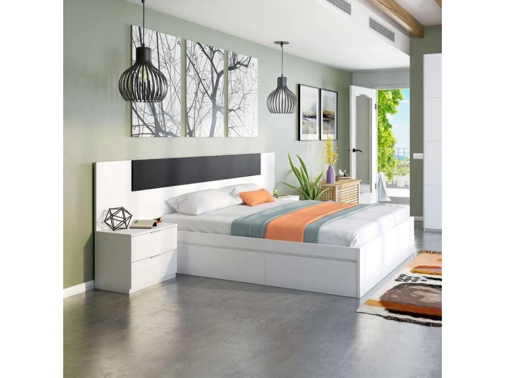 Tête De Lit Avec Chevets Blanc Et Gris - NEEN 9 Tête De Lit Avec Chevets Blanc Et Gris - NEEN – Image 7