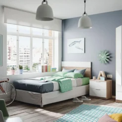 Tête De Lit 100 Cm + Chevet Blanc/Chêne Clair - HOUHOU -Sominova Soldes Boutique tete de lit et pont de lit 20002947