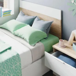 Tête De Lit 100 Cm + Chevet Blanc/Chêne Clair - HOUHOU -Sominova Soldes Boutique tete de lit et pont de lit 20002951