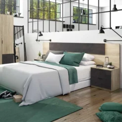 Tête De Lit Avec Chevets Chêne Et Béton Foncé - NEEN -Sominova Soldes Boutique tete de lit et pont de lit 20002959