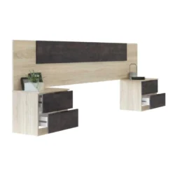 Tête De Lit Avec Chevets Chêne Et Béton Foncé - NEEN -Sominova Soldes Boutique tete de lit et pont de lit 20002961