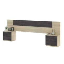 Tête De Lit Avec Chevets Chêne Et Béton Foncé - NEEN -Sominova Soldes Boutique tete de lit et pont de lit 20002967