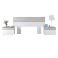 Tête De Lit Avec Chevets Blanc Et Béton Clair - SPARTAN 7 Tête De Lit Avec Chevets Blanc Et Béton Clair - SPARTAN -Sominova Soldes Boutique tete de lit et pont de lit 20002971