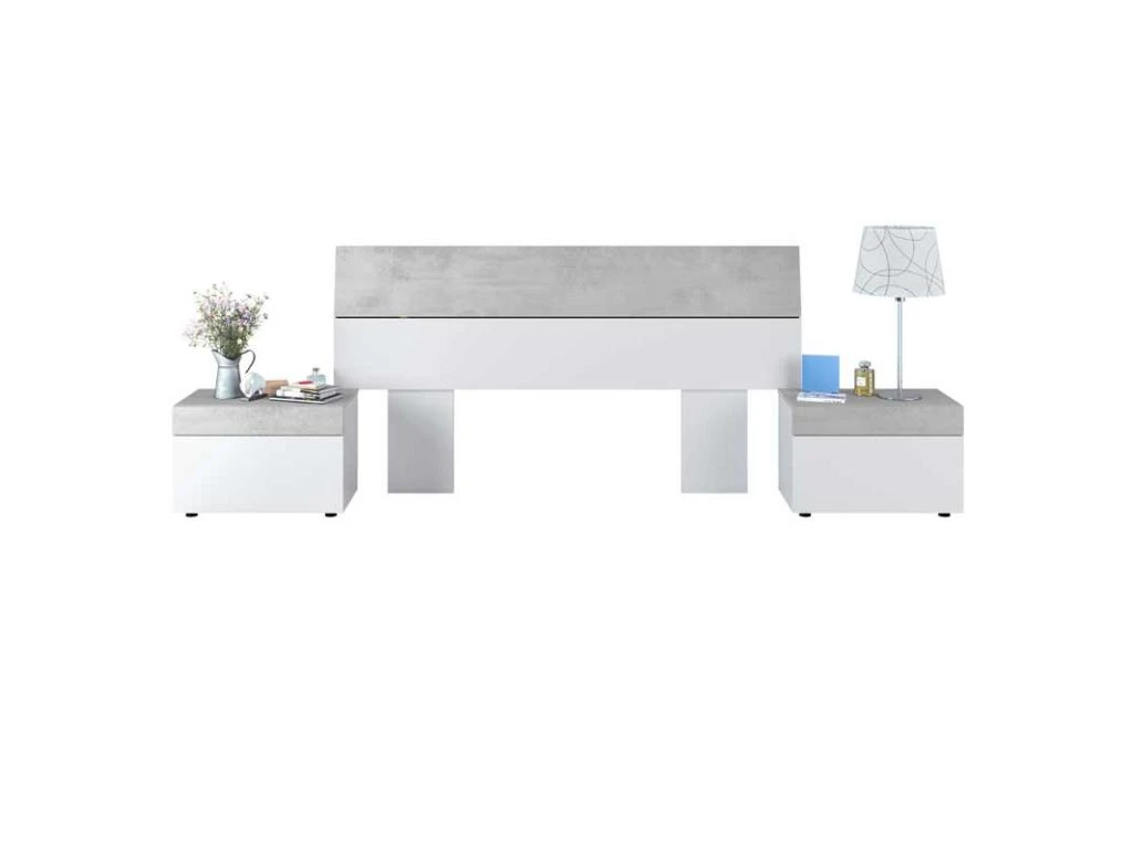 Tête De Lit Avec Chevets Blanc Et Béton Clair - SPARTAN 4 Tête De Lit Avec Chevets Blanc Et Béton Clair - SPARTAN – Image 2