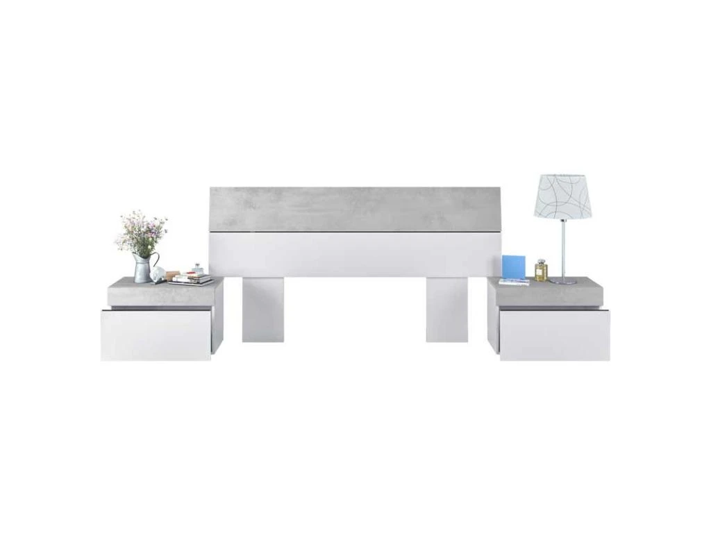 Tête De Lit Avec Chevets Blanc Et Béton Clair - SPARTAN 5 Tête De Lit Avec Chevets Blanc Et Béton Clair - SPARTAN – Image 3