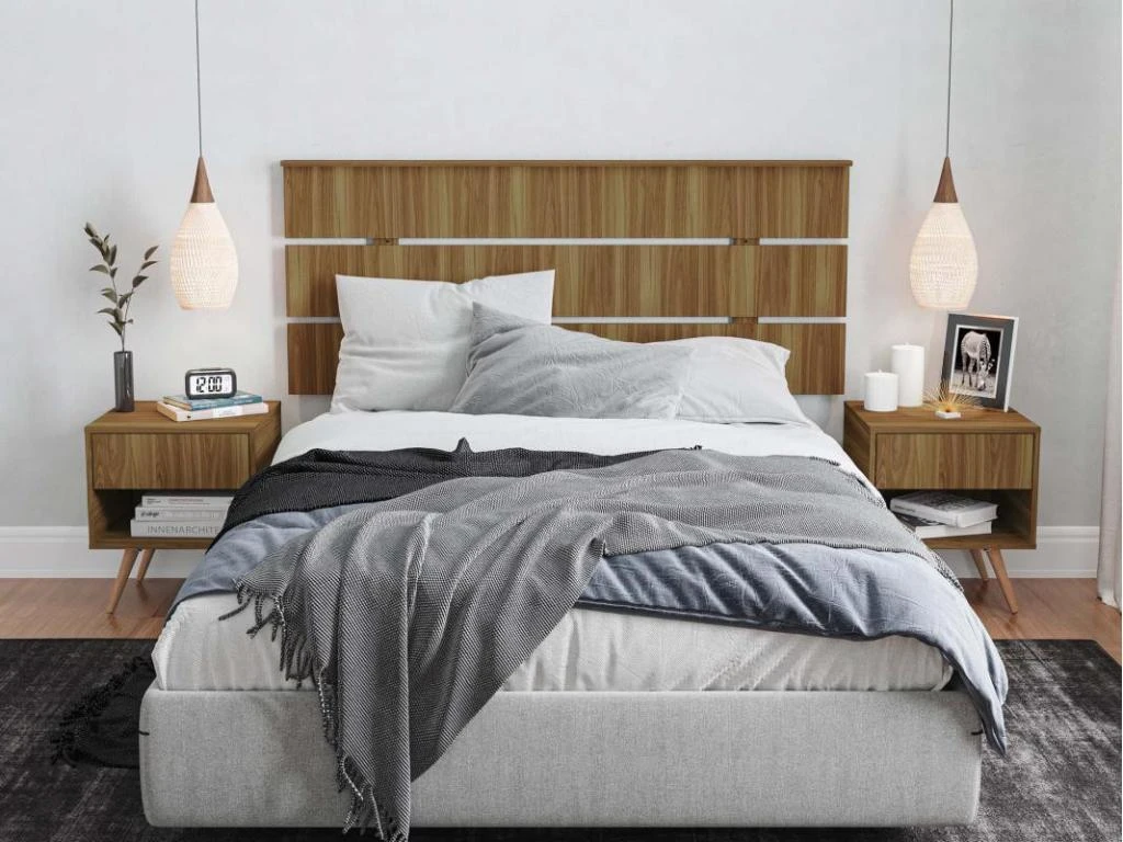 Tête De Lit 160 Cm + 2 Tables De Chevets Bois - KEFALI 3 Tête De Lit 160 Cm + 2 Tables De Chevets Bois - KEFALI