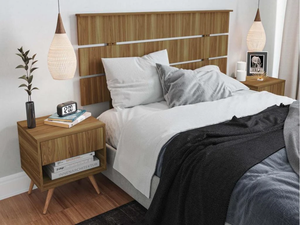 Tête De Lit 160 Cm + 2 Tables De Chevets Bois - KEFALI 5 Tête De Lit 160 Cm + 2 Tables De Chevets Bois - KEFALI – Image 3