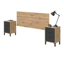 Tête De Lit Et Chevets Chêne/Anthracite - LUMIA -Sominova Soldes Boutique tete de lit et pont de lit 20003009