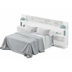 Tête De Lit 140 Cm Avec 2 Chevets Blanc/Bois Blanchi - COPIST - L 247 X L 34 X H 100 Cm -Sominova Soldes Boutique tete de lit et pont de lit 20003013