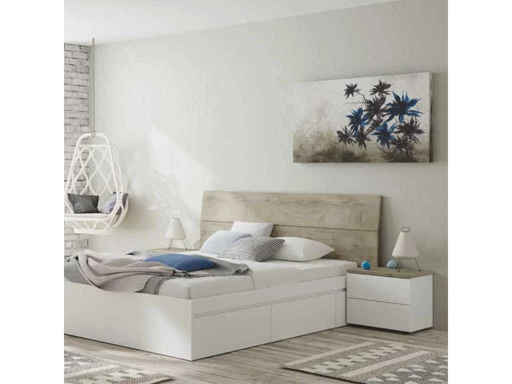 Tête De Lit Avec Chevets Chêne Et Blanc - HISI 3 Tête De Lit Avec Chevets Chêne Et Blanc - HISI