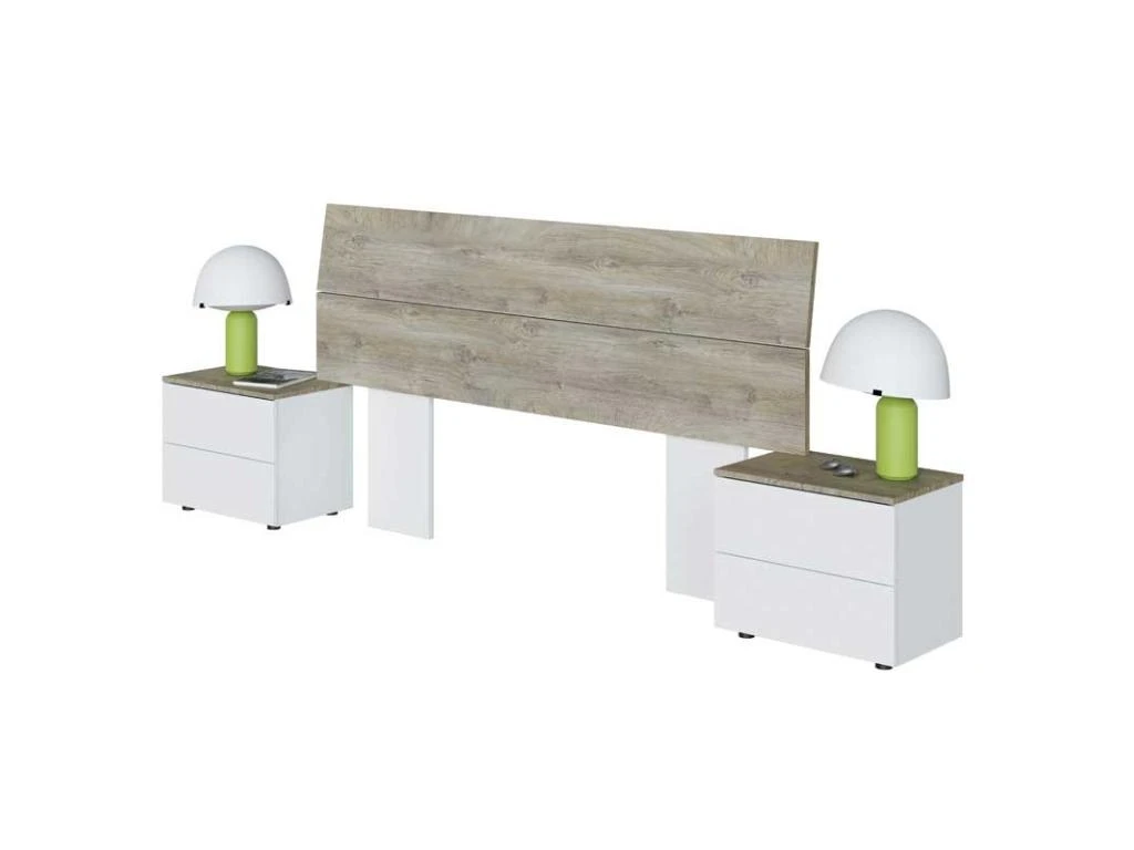 Tête De Lit Avec Chevets Chêne Et Blanc - HISI 5 Tête De Lit Avec Chevets Chêne Et Blanc - HISI – Image 3