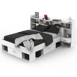 Tête De Lit Avec Rangements Et Leds Blanc - ARA - L 221 X L 37 X H 108 Cm -Sominova Soldes Boutique tete de lit et pont de lit 20003025