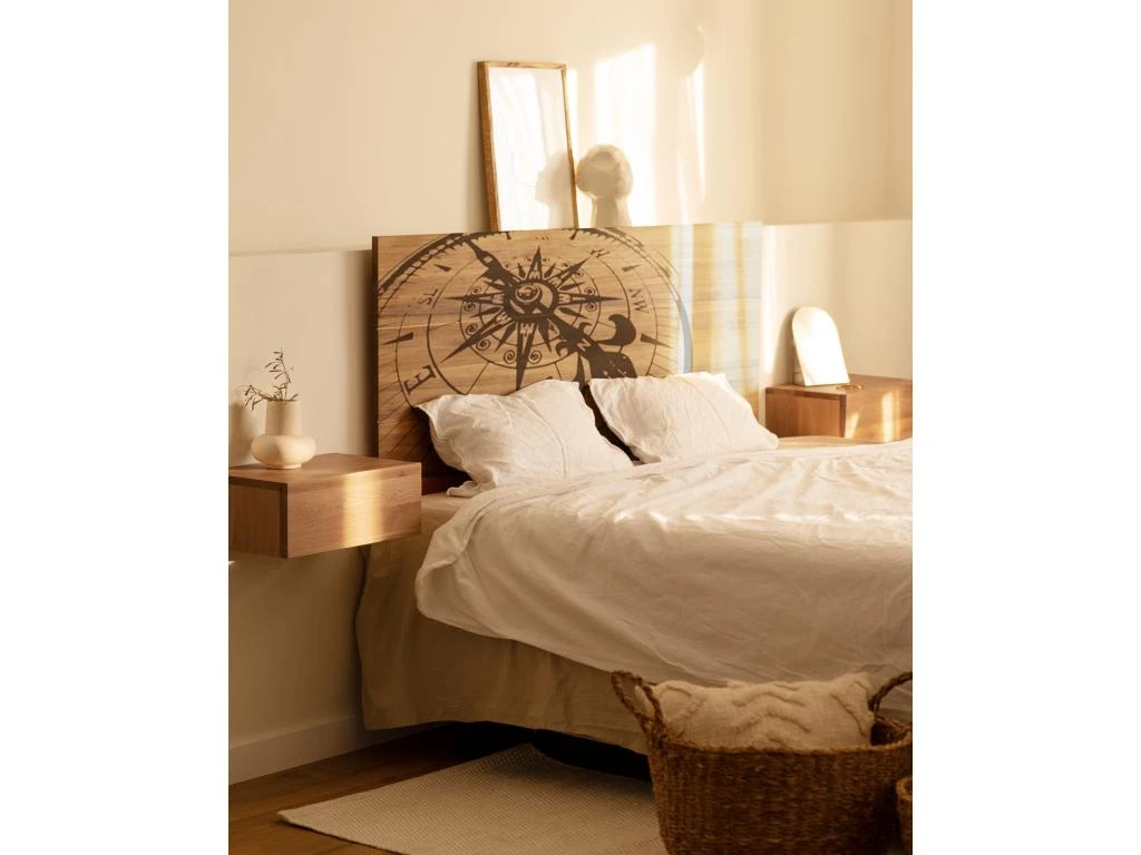 Tête De Lit En Bois Chêne Foncé 'Boussole' 160x80cm 4 Tête De Lit En Bois Chêne Foncé 'Boussole' 160x80cm – Image 2
