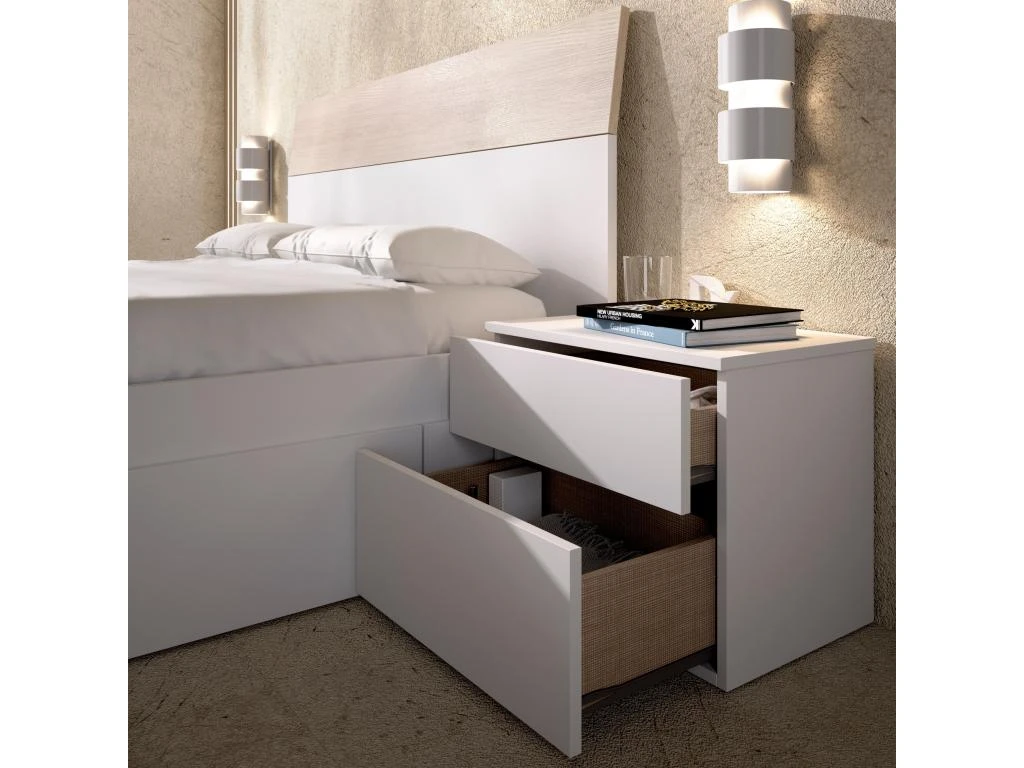 Tête De Lit Duleda, Tête De Lit Pour Chambre Double, Tête De Lit Double Avec 2 Tables De Chevet, 161x4h100 Cm, Blanc Et Chêne 6 Tête De Lit Duleda, Tête De Lit Pour Chambre Double, Tête De Lit Double Avec 2 Tables De Chevet, 161x4h100 Cm, Blanc Et Chêne – Image 4