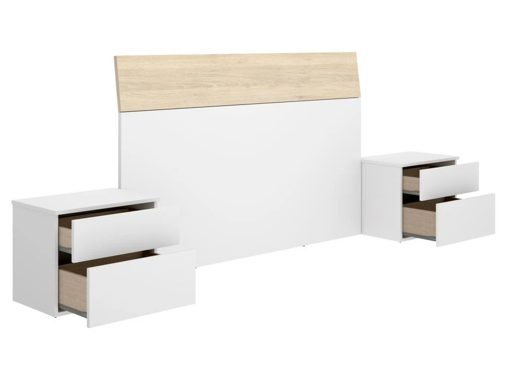 Tête De Lit Duleda, Tête De Lit Pour Chambre Double, Tête De Lit Double Avec 2 Tables De Chevet, 161x4h100 Cm, Blanc Et Chêne 7 Tête De Lit Duleda, Tête De Lit Pour Chambre Double, Tête De Lit Double Avec 2 Tables De Chevet, 161x4h100 Cm, Blanc Et Chêne – Image 5