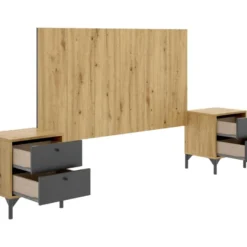 Tête De Lit Osternig, Tête De Lit Pour Chambre Double, Tête De Lit Double Avec 2 Tables De Chevet, 244x37h127 Cm, Chêne Et Anthracite Et Anthracite -Sominova Soldes Boutique tete de lit et pont de lit 22768499