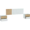 Tête De Lit Doyon, Tête De Lit Avec 2 Tables De Chevet, Ensemble De Chambre à Coucher, 266x34h89 Cm, Blanc Et Chêne -Sominova Soldes Boutique tete de lit et pont de lit 22872505