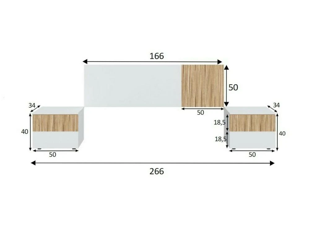 Tête De Lit Doyon, Tête De Lit Avec 2 Tables De Chevet, Ensemble De Chambre à Coucher, 266x34h89 Cm, Blanc Et Chêne 5 Tête De Lit Doyon, Tête De Lit Avec 2 Tables De Chevet, Ensemble De Chambre à Coucher, 266x34h89 Cm, Blanc Et Chêne – Image 3