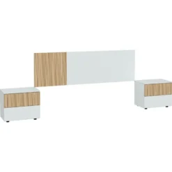 Tête De Lit Doyon, Tête De Lit Avec 2 Tables De Chevet, Ensemble De Chambre à Coucher, 266x34h89 Cm, Blanc Et Chêne 11 Tête De Lit Doyon, Tête De Lit Avec 2 Tables De Chevet, Ensemble De Chambre à Coucher, 266x34h89 Cm, Blanc Et Chêne -Sominova Soldes Boutique tete de lit et pont de lit 22872513