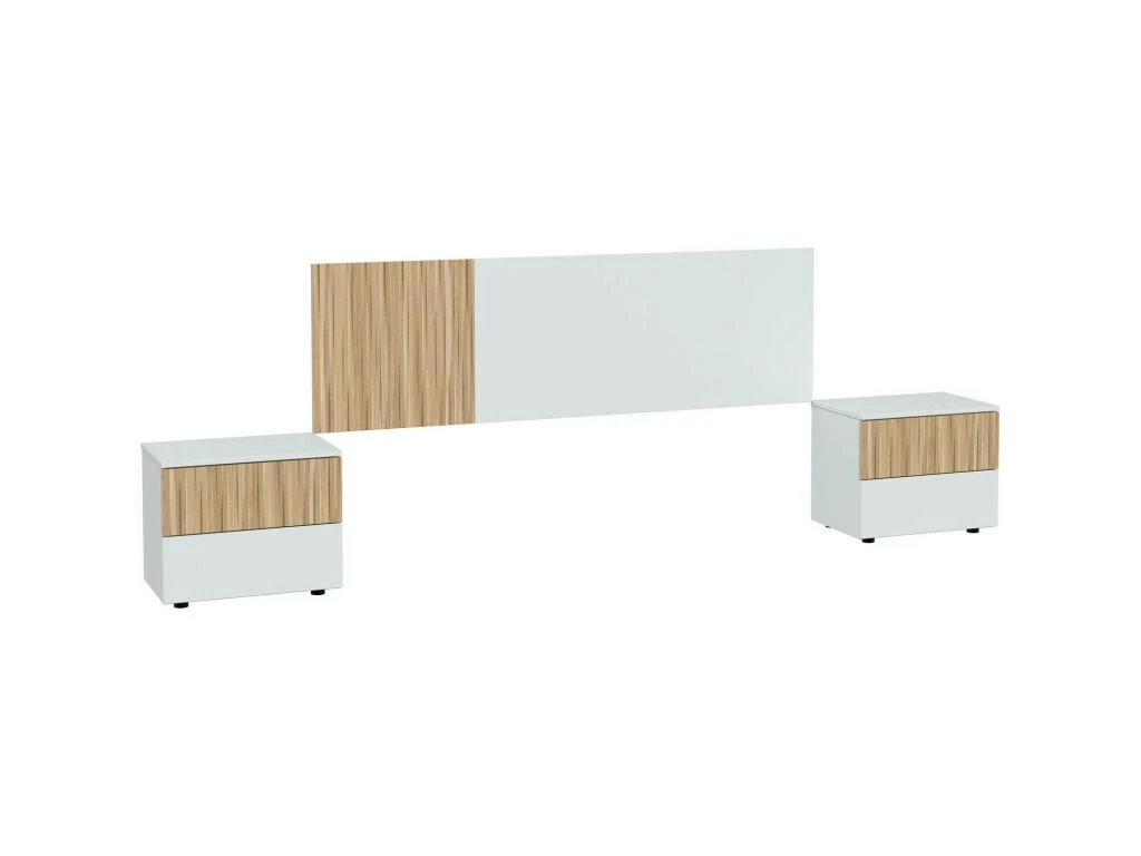 Tête De Lit Doyon, Tête De Lit Avec 2 Tables De Chevet, Ensemble De Chambre à Coucher, 266x34h89 Cm, Blanc Et Chêne 7 Tête De Lit Doyon, Tête De Lit Avec 2 Tables De Chevet, Ensemble De Chambre à Coucher, 266x34h89 Cm, Blanc Et Chêne – Image 5