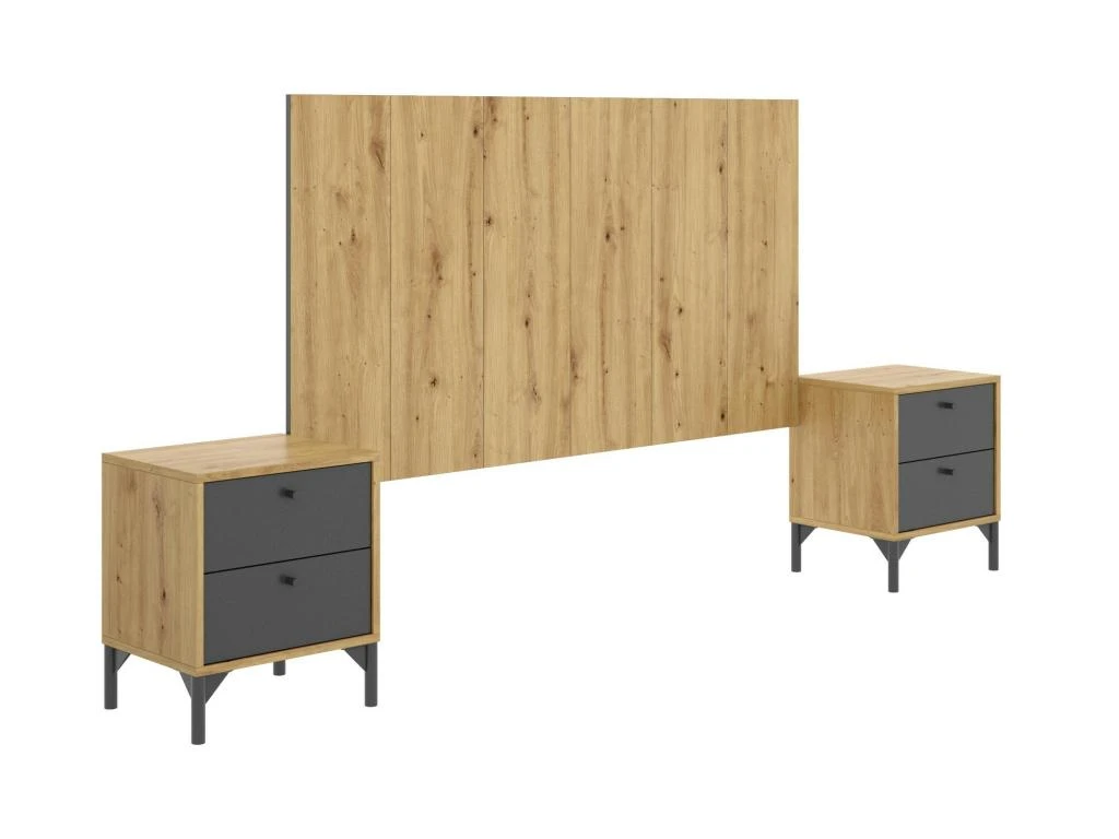 Tête De Lit Dlinar, Tête De Lit Pour Chambre Double, Tête De Lit Double Avec 2 Tables De Chevet, 244x37h127 Cm, Chêne Et Anthracite Et Anthracite 3 Tête De Lit Dlinar, Tête De Lit Pour Chambre Double, Tête De Lit Double Avec 2 Tables De Chevet, 244x37h127 Cm, Chêne Et Anthracite Et Anthracite