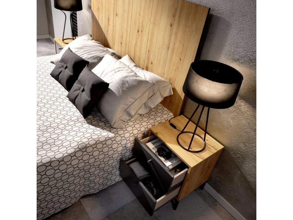 Tête De Lit Dlinar, Tête De Lit Pour Chambre Double, Tête De Lit Double Avec 2 Tables De Chevet, 244x37h127 Cm, Chêne Et Anthracite Et Anthracite 6 Tête De Lit Dlinar, Tête De Lit Pour Chambre Double, Tête De Lit Double Avec 2 Tables De Chevet, 244x37h127 Cm, Chêne Et Anthracite Et Anthracite – Image 4