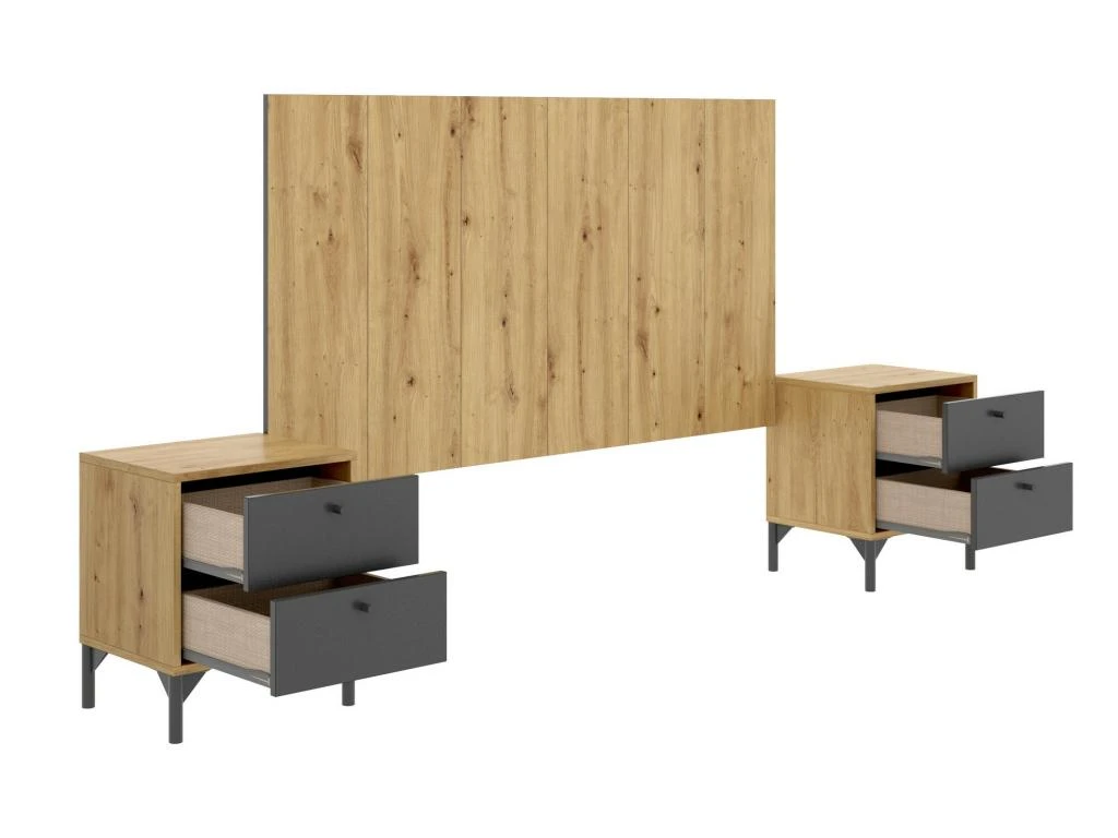Tête De Lit Dlinar, Tête De Lit Pour Chambre Double, Tête De Lit Double Avec 2 Tables De Chevet, 244x37h127 Cm, Chêne Et Anthracite Et Anthracite 7 Tête De Lit Dlinar, Tête De Lit Pour Chambre Double, Tête De Lit Double Avec 2 Tables De Chevet, 244x37h127 Cm, Chêne Et Anthracite Et Anthracite – Image 5