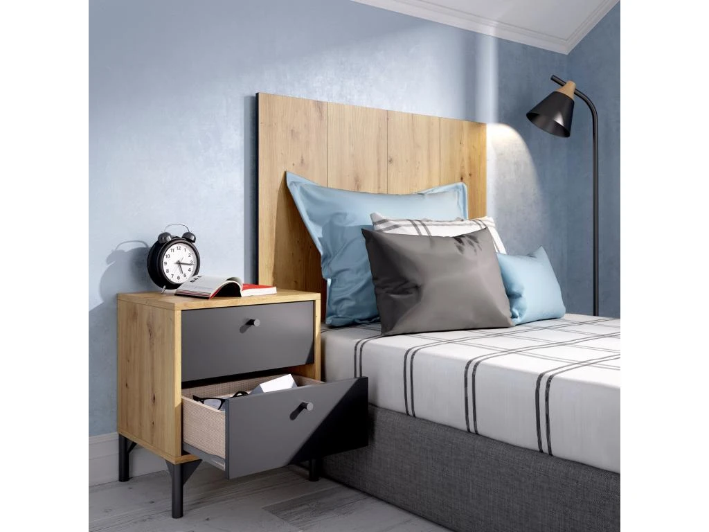 Tête De Lit Dbissec, Tête De Lit Pour Chambre Simple, Tête De Lit Pour Lit Simple Avec 1 Table De Chevet, 99x3h61 Cm, Chêne Et Anthracite Et Anthracite 4 Tête De Lit Dbissec, Tête De Lit Pour Chambre Simple, Tête De Lit Pour Lit Simple Avec 1 Table De Chevet, 99x3h61 Cm, Chêne Et Anthracite Et Anthracite – Image 2