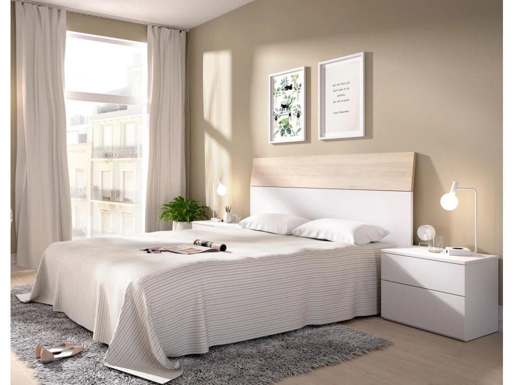 Tête De Lit Dcelja, Tête De Lit Pour Chambre Double, Tête De Lit Double Avec 2 Tables De Chevet, 161x4h100 Cm, Blanc Et Chêne 4 Tête De Lit Dcelja, Tête De Lit Pour Chambre Double, Tête De Lit Double Avec 2 Tables De Chevet, 161x4h100 Cm, Blanc Et Chêne – Image 2